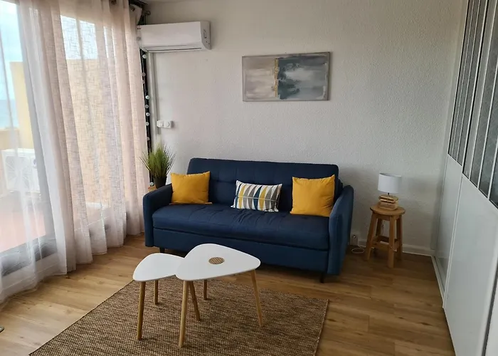 Studio Vue Mer, Balcon, Piscine, Clim, Parking Prive شقة Le Barcarès